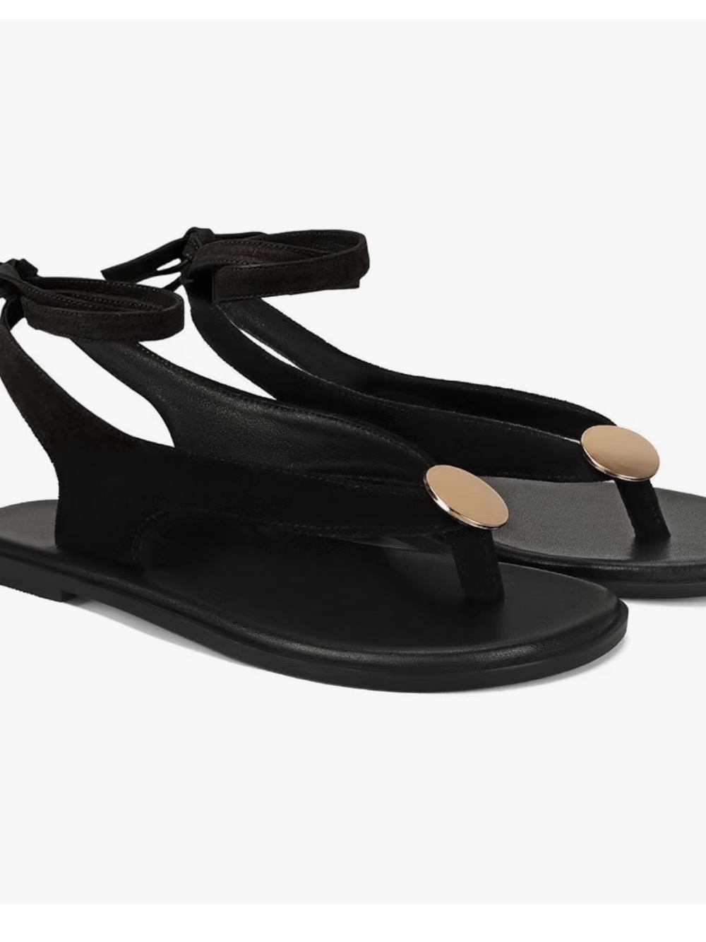 Black Women's Ankle-Tie Thong Sandals with Gold Accent